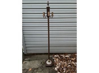 Antique Tall Marble Base Pedestal Floor Lamp With No Shade