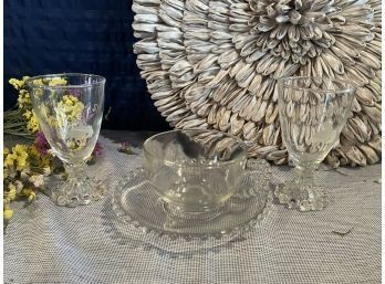 Lot Of Imperial Candlewick Glass - 4 Pc Lot - Cup Saucer And Two Etched Texas Stems