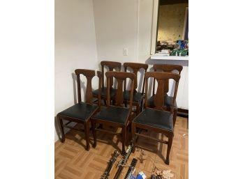 Lot Of 6 Vintage Craftsman Wood And Leather Dining Room Chairs
