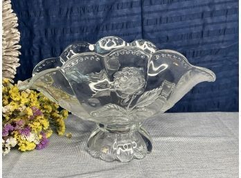 Frosted Rose Pattern Crystal Crimped Bowl
