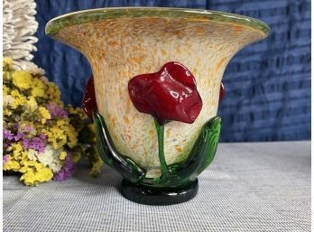 Vintage Art Glass Applied Flower Bowl
