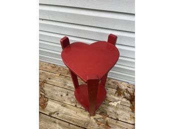 Red Painted Wood Heart Plant Stand / Shelf Table