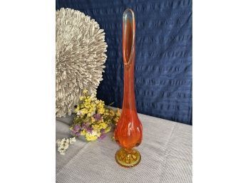 Vintage Viking Glass Blown Mold Vase In Orange Yellow
