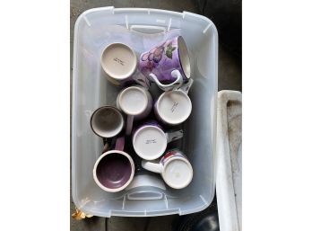 Coffee Mug Lot With Plastic Container