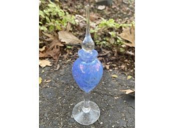 Vintage Blue Art Glass Perfume With Glass Stopper