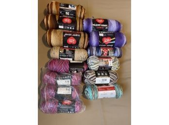 Large Lot Of 13 Skeins Of Red Heart Yarn