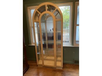 Large Blonde Wood Lighted China Cabinet