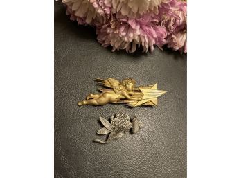 Vintage Brooches - JJ Angel Brooch & Pewter Tone Bumble Bee MB Pin