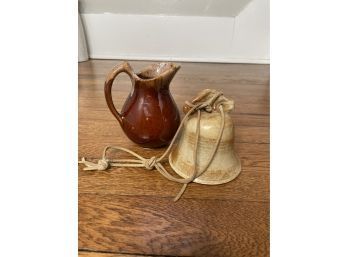 Pottery Lot Bell And Pitcher