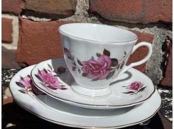 Roses Tea Cup Saucer And Plate 3 Piece Set China Backstamp