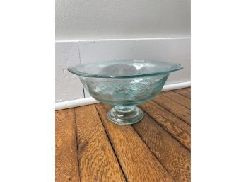Blue Glass Bowl Dish With Pedestal