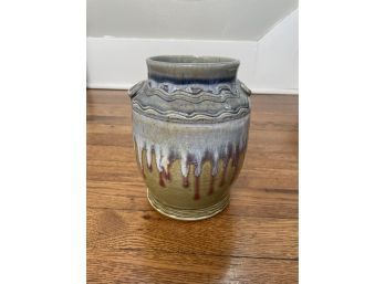 Pottery Vase Blue And Green Signed