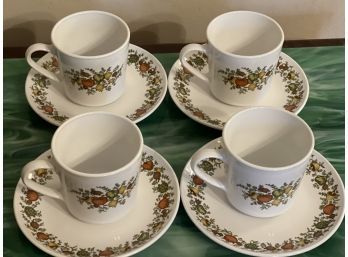 Vintage Centura By Corning Wear Spice Of Life Set Of Four Cups And Four Saucers