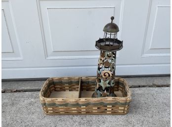 Wicker Basket And Metal Lighthouse