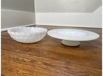 Milk Glass Cake Plate Bowl