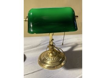Green Lamp With Glass Shade - As Is Shade Has Chips