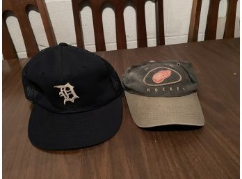 Vintage Hat Lot Of Two Detroit Tigers And Red Wings
