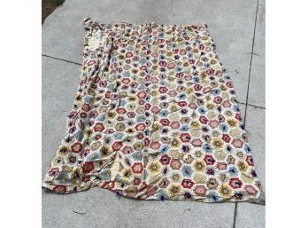 Vintage Quilt Blanket Tan Folk Art Sewn