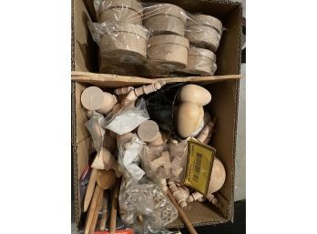 Box Lot Of Wood Crafting Supplies Craft Lot