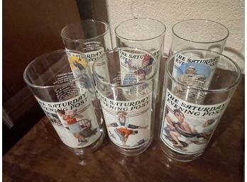 Set Of 6 Vintage Normal Rockwell Tall Glasses