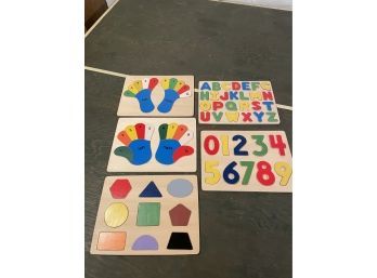 Puzzle Lot Of Five Wood Letters Numbers Hands Feet