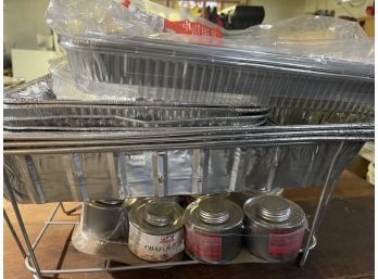 Large Lot Of Aluminum Dishes / Chafing Dish Stand And Chafer Fuel