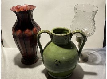 Lot Of Vase Pottery & Candle Holder Decor