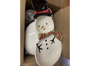 Huge Kitchenware Lot With Fabulous Snowman Dish / Cherry Pie Plate / Dishes  Mugs  Bowls & More!