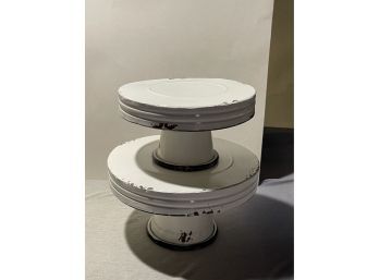 Pair Of Metal Cake Stands / Footed Display Trays