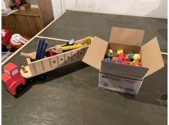 Toy Wood Truck Blocks Tools