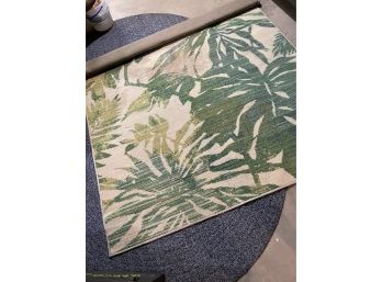 Area Rug Green Leaves Cream Color