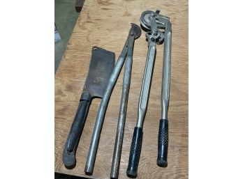 Lot Of Three Tools - Rigid Pipe Tool, Cutters & Antique Hatchet