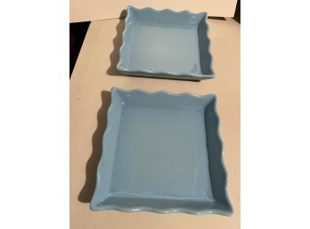 Henn Pottery Pair Of Two Blue Square Serving Plates