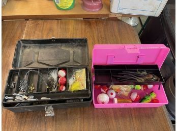 Fishing Tackle Box With Contents - Lot Of Two Pink And Black