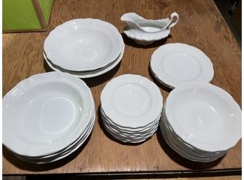 Large Lot Of White Ironstone Federalist & French Countryside Mikassa Dishes - Plates Bowls Serving & Gravy