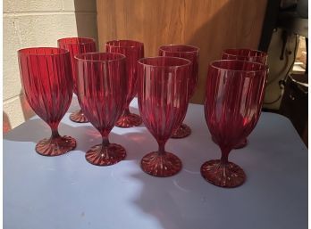 Gorgeous Ruby Red Stem Glasses - Lot Of Eight