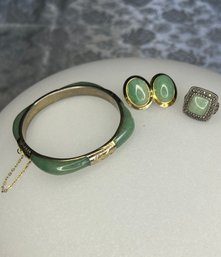 Sage Green Stone Bracelet, Earrings & Ring
