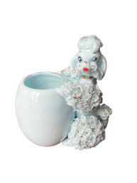 Vintage Baby Blue Spaghetti Poodle Figurine With Planter