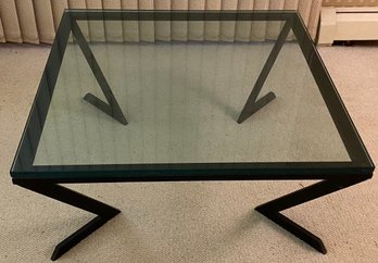 Contemporary Square Iron And Glass Cocktail Table