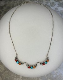 Turquoise & Other Natural Stones Necklace, Sterling
