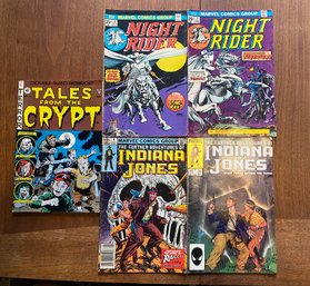 5 Piece Comic Lot Indian Jones, Night Rider, Tales From The Crypt