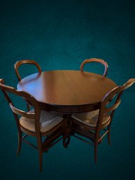 Antique Pedestal Dining Table With Six Chairs And 3 Leafs