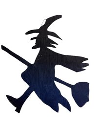 4.5 Ft Tall! Hand Carved Wood Shadow Cut Out Of Witch Riding A Broom