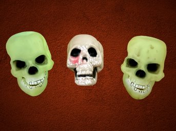 Three Table Top Decor Skulls, Two Are Glow In The Dark