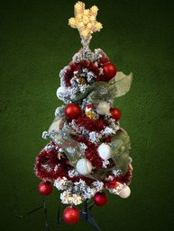 4' Snow Frosted Reusable Light Up Christmas Tree With Ornaments, Lights And Star Topper , Comes W Skirt