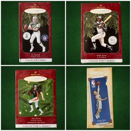 Four Sports Hallmark Keepsake Ornaments. John Elway, Hank Aaron, Jason Kidd, Joe Namath