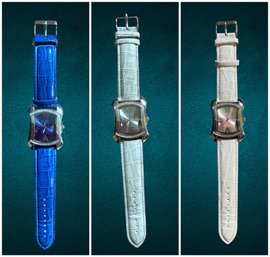 Five Brighten Watches, 3 Leather Band Blue, Pink, Silver, 2 Brighten Diamond Quartz