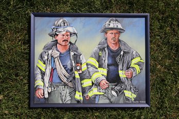 Signed Rick Chris 9/2001 Firemen Acrylic Painting