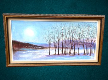 Winter Scape Painting Signed RHW 73