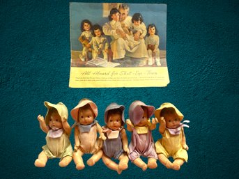 ANTIQUE 1937 DIONNE QUINTUPLETS  'ALL ABOARD FOR SHUT EYE TOWN'  Dolls